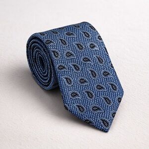 Ermenegildo Zegna Silk Paisley Tie Blue Italian Textured Luxury Necktie Classic
